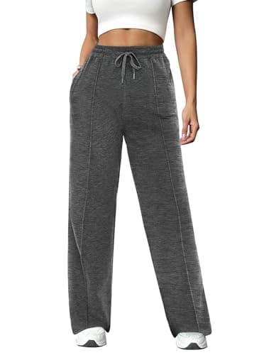 Image of Crewhpo Ladies Joggers Tracksuit Bottoms for Women Straight Leg Sweatpants Drawstring Lounge Pants Sports Trousers with Pockets Dark Grey