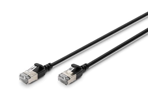 Image of Digitus LAN cable Cat. 6A – 0.3m – slim version AWG 32/7 – 10 Gbit/s – RJ45 network cable – F/FTP – PoE+ – LSZH – compatible with Cat. 7, Cat. 6, Cat. 5e – black