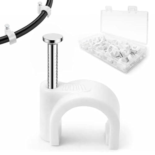 Image of Cable Clips 10MM 60PCS,Wire Clips Strong Nails Durable White Round Electrical Wall Wire Tidy Clips for Ethernet Cable Telephone Line TV USB Cable