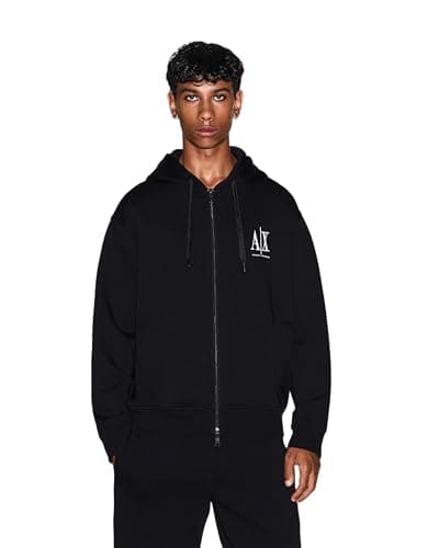 Image of Armani Exchange Men's, Icon project, emboidered logo, full zip Hooded Sweatshirt, Black, L