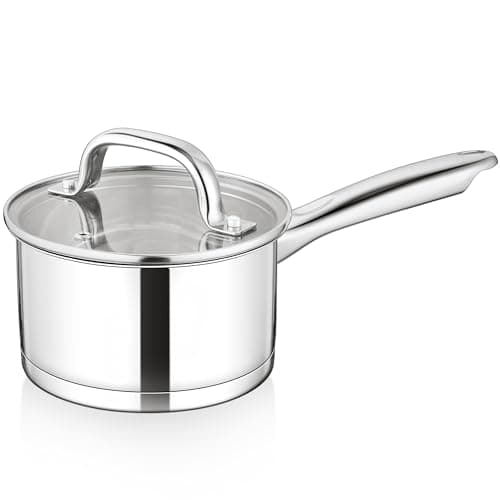 Image of Onader 18cm Saucepan, Stainless Steel Sauce Milk Pot with Glass Lid, Tri-Ply Bottom Cooking Pan for Induction Gas Electric, Non Toxic & Easy Clean - 2.5L