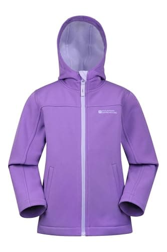 Image of Mountain Warehouse Exodus Kids Softshell Jacket - Breathable, Wind & Water Resistant, Fleece Lined Coat, For Boys & Girls - Best For Sping Summer & Hiking Light Purple Kids Size 7-8 Years