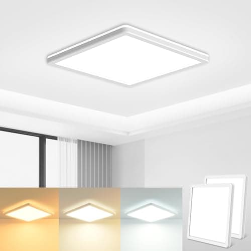 Image of zemty 2 Pack 18CM LED Ceiling Light 3000K/4000K/6500K, 15W 1500LM Black Square Flush Bathroom Lights, Waterproof Ceiling Lighting for Bedroom Hallway Toilet