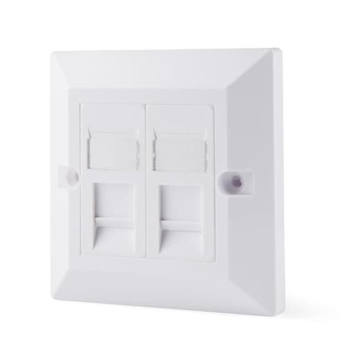 Image of rhinocables CAT6 Ethernet Faceplate | Single 1, Double 2 & Quad 4 RJ45 Gang Wall Sockets | CAT 6 Setup for Printers, VoIP, Phones & More | Network Expansion for Home or Business (2 Port,Pack of 1)