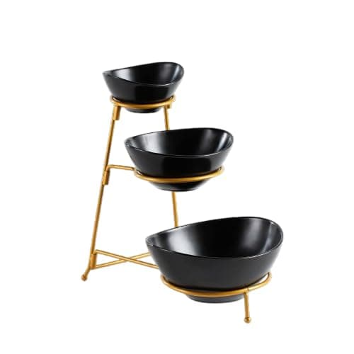 Image of Vencier 3-Tier Serving Bowl Set – Elegant Food Display Stand for Snacks, Desserts, and Party Presentation (Black/Gold)