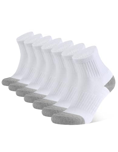 Image of CLOSEMATE 7 Pairs Athletic Ankle Trainer Socks Men Women Ladies with Thick Cushioned Sole, Running Quarter Socks for Men & Women(7 White, Size L)