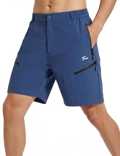 Image of Cimic Mens Cargo Shorts Outdoor Hiking Golf Casual Work Shorts for Men with 5 Zipper Pockets Lightweight Quick Dry Stretch Smart Dress Shorts for Lounge Walking Sports D3100 Deep Blue XL