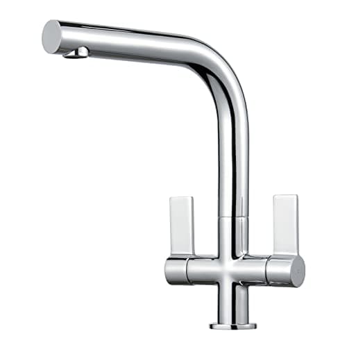 Image of Peppermint Dual Lever Kitchen Taps L-Shape Kitchen Sink Mixer Tap Rectangle 360 Swivel Spout Mixer Taps for Kitchens Sink 1 Hole Monobloc Modern Faucet Polished Chrome