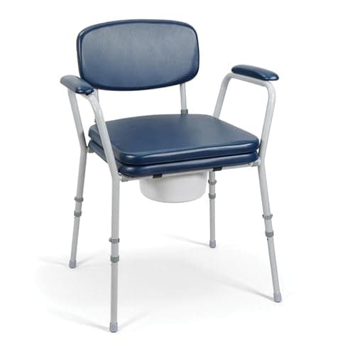 Image of Aidapt Bedside Comfort Commode with Padded Seat & Backrest, Easy‑Clean Vinyl, Adjustable Height, Non‑Slip Feet, Removable Bucket, 127kg Limit – Toilet Chair for Elderly
