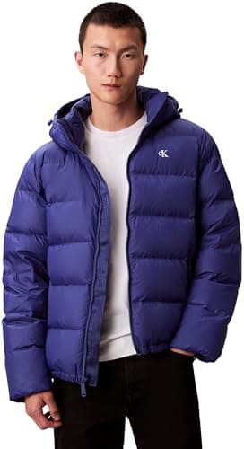 Image of Calvin Klein Jeans Men's LS NYLON ZIP OFF HOOD DOWN PUFFE LV04RC518G Jackets, Blue (Bellwether Blue), S
