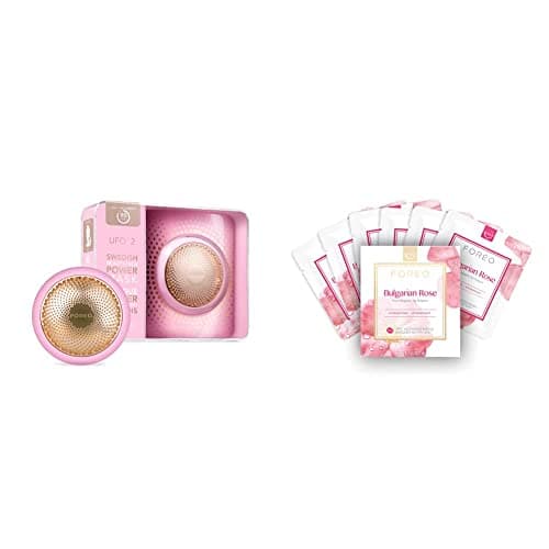 Image of FOREO UFO 2 Pearl Pink Supercharged 2-min Full Facial, Warming, Cooling & Bulgarian Rose UFO Activated Facial Mask for Dry, Lifeless Skin, 6 pack, Replenishing & Soothing