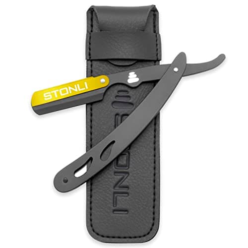 Image of STONLI® Cut Throat Razors - Straight Razor with Matte Black Finish Professional Barber Razor - Premium Quality Single Blade Shaving Razor for Moustache and Beard - Pouch Included (Black & Gold)