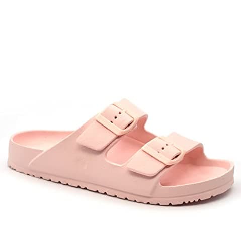 Image of ella Ladies Double Buckle Slides (Pink, uk_footwear_size_system, adult, women, numeric, medium, numeric_4)