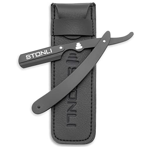 Image of STONLI® Cut Throat Razors - Straight Razor with Matte Black Finish Professional Barber Razor - Premium Quality Single Blade Shaving Razor for Moustache and Beard - Pouch Included (Black Metal)