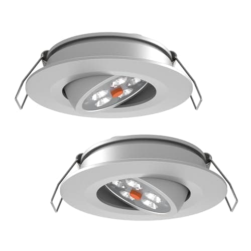 Image of acegoo Campervan Swivel Downlights 12V Recessed LED Spot Light Inbuilt Dimmer Switch & Red Light, for Boat Van Motorhome, 35° Beam Angle Vertical 70° Adjustment Dia 74mm Aluminum (Silver 3000K)