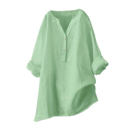 Image of Linen Shirts For Women Uk Plus Size | Linen Tops For Women Uk Size 18 Womens T Shirts Cotton T-Shirt Comfortable Summer Tops Lightweight Linen T Shirt Solid Colour Button Down Shirt Soft Tee Shirts