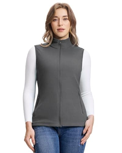 Image of Outdoor Ventures Women's Fleece Gilet Lightweight Outerwear Vest Ladies Micro Fleece Bodywarmer 160G with 4 Pockets for Hiking Camping Travelling, Dark Grey 2XL