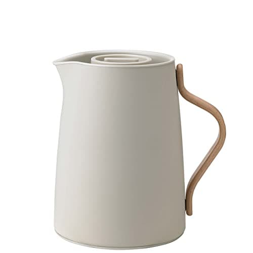 Image of Stelton Emma Vacuum Jug Tea 1L Sand - Stainless Steel w/Inbuilt Filter, Smart Brewing, Modern Scandinavian Design by HolmbäckNordenoft, Beech Wood Handle