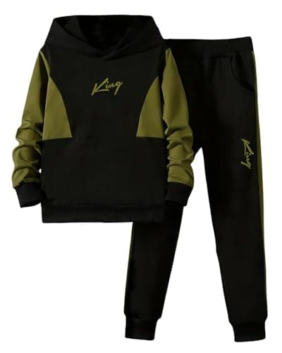 Image of Xumplo Boys Tracksuit Kids Hoodie Tops and Jogger Outfits Teen Boys Casual Clothes Set Tween 2 Piece Sweatsuit Clothing Green 12-13 Years