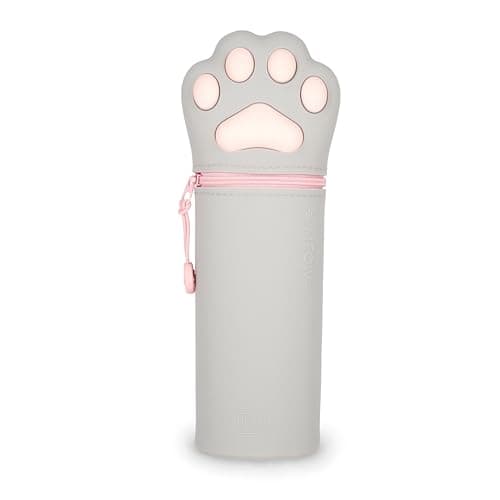 Image of Legami - Kawaii 2 in 1 Soft Silicone Pencil Case, Kitty Paw Theme, Table Pen Holder, Zipper Closure, Pastel Pens Marker, H 21.5 cm