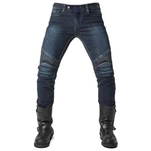 Image of MOTROX Men’s Motorcycle Jeans MJ-1 – Armoured Slim Fit Biker Riding Pants | CE Armour Pockets | All-Season Urban Trousers (UK, Waist, 38, Regular, Regular, Faded Blue)