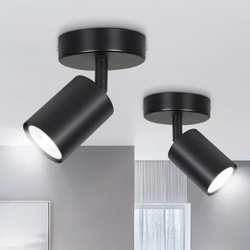 Image of Ketom 2 x Spotlight Ceiling Light, GU10 LED Modern Spotlight Matt Black, Single Adjustable Ceiling Spotlights Round, 1 Spot Indoor Spot Light Wall Light, Kitchen Lights Ceiling, Bulb Not Included