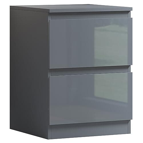 Image of FWStyle 2 Drawer Bedside Cabinet Dark Matt Grey Frame with Grey Gloss Fronts Modern Nightstand Bedroom Furniture with Deep Drawers Chamfered Fronts Scratch and UV Resistant Finish W40 x H55 x D40cm