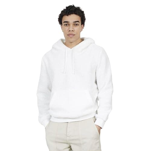 Image of BRAVE SOUL Mens Fleece Hoodie Plain Pullover Sweatshirt with Kangaroo Pocket Sherpa Hoodie for Men UK, Cream Colour, Size- M