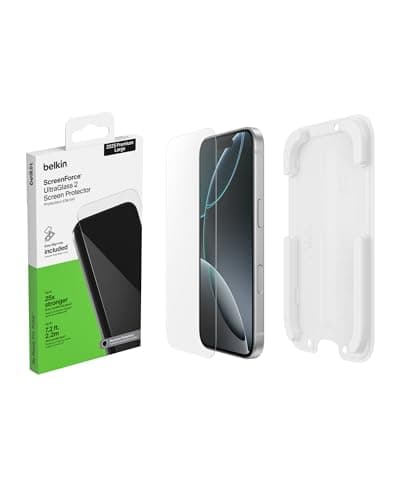 Image of Belkin ScreenForce UltraGlass 2 iPhone 17 Pro Max Screen Protector, Scratch-Resistant Impact Protection with Included Easy Align Tray for Bubble Free Application, 9H Hardness Tested Recycled Glass