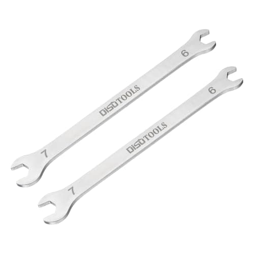 Image of sourcing map 2pcs Thin Open End Wrench 6mm x 7mm Metric Sandblasting Plated 3cr13 Stainless Steel, Double Ended Slim Spanner for Household Maintenance and General Repairs