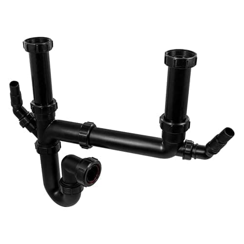 Image of McAlpine SK2A-BL Black Double Bowl Sink Kit | 1.5 Bowl Kitchen Waste Kit | Modern Slimline Design | Durable Construction