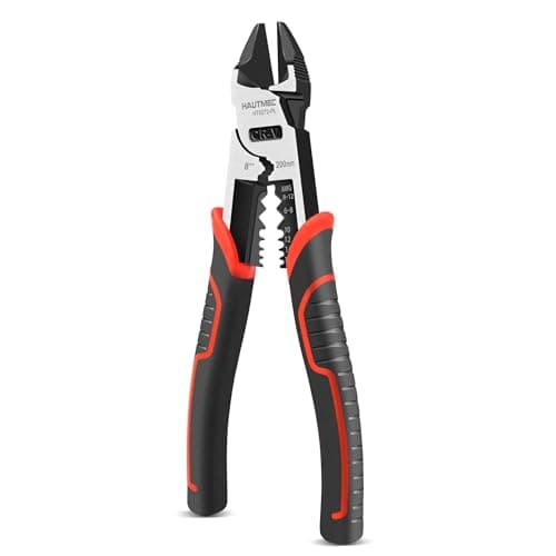 Image of HAUTMEC 8" Diagonal Cutting Pliers, 4 in 1 Multifunction Side Cutters Pliers with Pro-High Leverage, CRV Steel Heavy Duty Wire Diagonal Cutters for Electricians, Mechanics & DIY, HT0272-UK