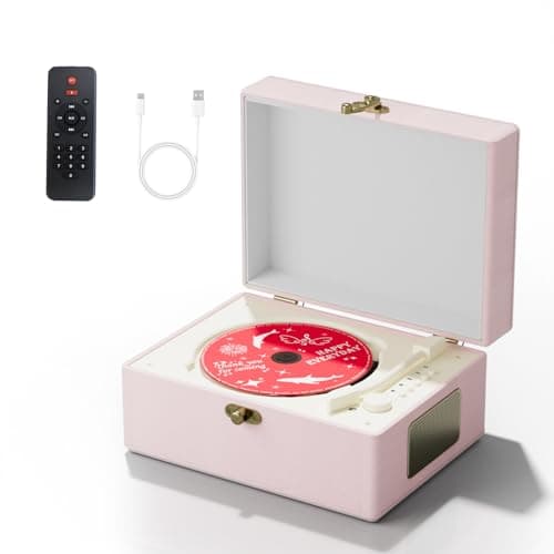 Image of Yintiny Time Music Box CD Player with Speakers; Bluetooth Transmitter; Festival Gift; BGM Player for Home Decor (Pink)