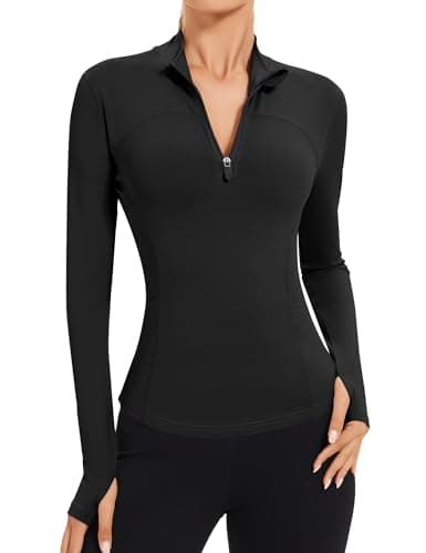 Image of IECCP Women's Cropped Running Jackets 1/4 Zip Up Lightweight Athletic Yoga Gym Tops Jacket with Thumb Holes Black XL