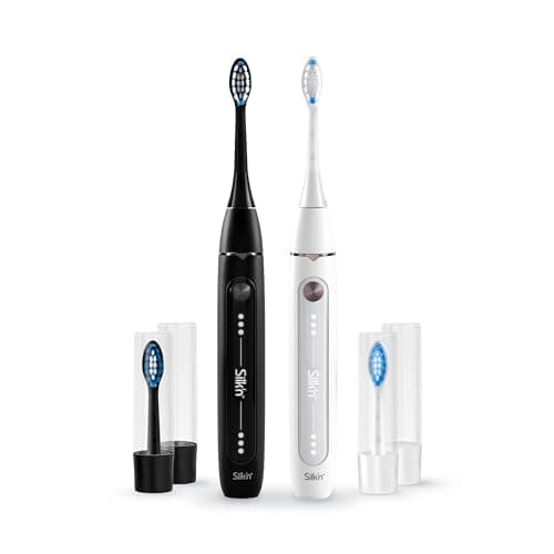 Image of Silk'n Sonic Electric Toothbrush Bundle - SonicYou - Up to 300 Days of Autonomy - Suitable for Sensitive Teeth - 2 Pieces with 2 Brush Heads - Giftset Black and White