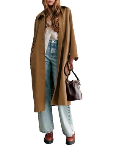 Image of YEXPINE Women's Oversized Trench Coat Single Breasted Windproof Overcoat Classic Button Down Long Jacket, Brown, S