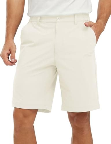 Image of YSENTO Mens Golf Shorts Stretch Dry Fit 9" Lightweight Quick Dry Hiking Cargo Outdoor Shorts with Zipper Pockets(Beige,36)