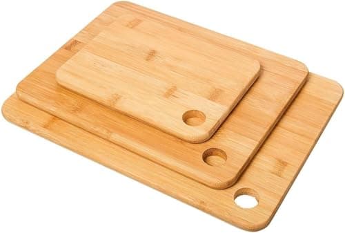 Image of UTTAM Extra-Thick Wooden Chopping Boards - 3 Piece Bamboo Chopping Board Set - 34x23cm / 32x19cm / 27x16cm - Ideal for Carving Meat, Cutting Vegetables, Cheeses and Bread (Bamboo, Pack of 3)