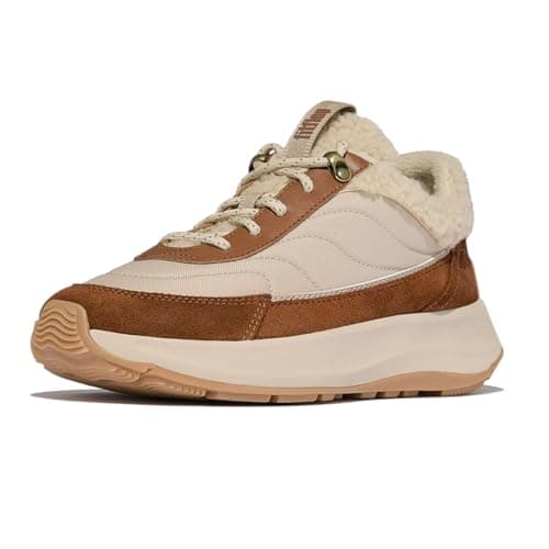 Image of Fitflop F-Mode Flow Shearling-Mix Sneakers Skate Shoes for Women, Deep Tan/Camel Blend, 6 UK