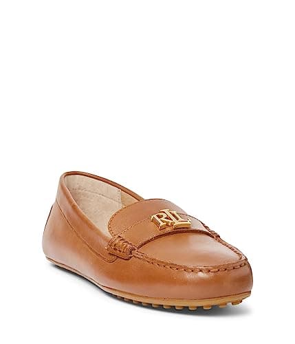 Image of Lauren Ralph Lauren Women's Barnsbury Nappa Leather Driver Loafers, Saddle Deep Tan, 8.5 UK
