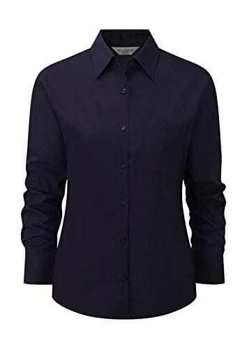 Image of Russell Collection Ladies' Long Sleeve Polycotton Easy Care Poplin Shirt, French Navy, 3XL. 934F