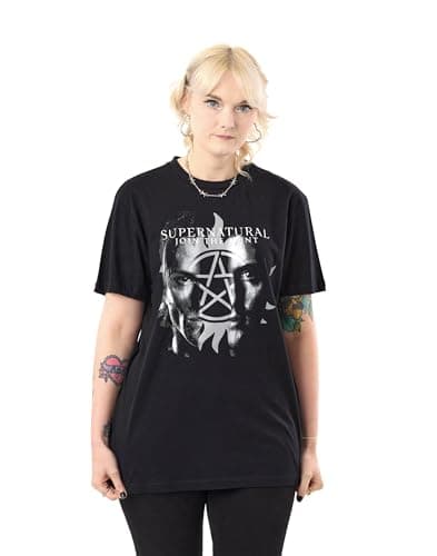Image of Vanilla Underground Supernatural Mens Black Graphic Tee | Sam and Dean Winchester TV Show Crew Neck Classic Top | Join The Hunt Short Sleeve Plain Shirt | Casual Wear Television Shows Apparel