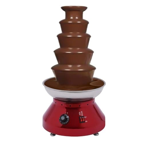 Image of 5 Tier Chocolate Fountain 230W Commercial Hot Chocolate Fondue Tower 7 lb (3L) Adjustable Temp 30-110°C (86-230°F) Stainless Steel for Party Wedding Red 33x33x61cm
