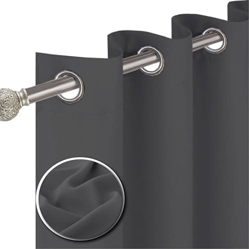 Image of funky gadgets Blackout Curtains for Bedroom 90 Inch Drop Thermal Insulated Eyelet Curtains & Drapes Black Out Curtain for Kitchen, Living Room 2 Panels (46x90 Inch Charcoal)