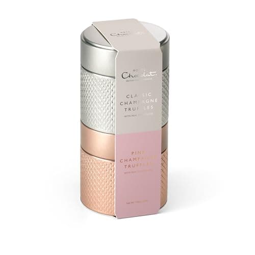 Image of Hotel Chocolat - Pink and Classic Champagne Truffles Tin, 200 g - Chocolate Gifts For Birthday, Thank You, Anniversary - Gifts For Her & Him
