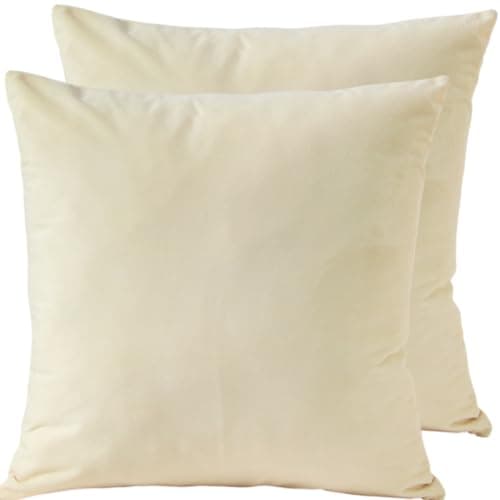 Image of HAMO Velvet Square Cushion Covers with Hidden Zipper 45x45cm Set of 2, Cream – Soft Decorative Throw Pillow Cases for Sofa, Couch, Bedroom & Living Room