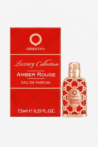Image of Orientica Luxury Collection Amber Rouge Eau De Parfum – Woody, Amber, Saffron, Praline, Jasmine, Orange, Oak Moss, Seaweed – Arabic Perfume for Men & Women (7.5ml)