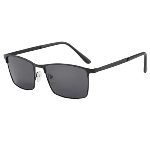 Image of Long Keeper Polarised Square Sunglasses for Men Classic Retro Lightweight Driving Sunglasses Small Metal Rectangle Sun Glasses for Travel Hiking (Black Gey)