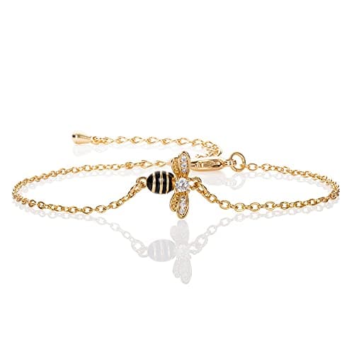 Image of Namana Gold Plated Bumble Bee Bracelet for Women and Girls. Cute Gold Bracelet with Cubic Zirconia and Black Enamel. Bumble Bee Jewellery Gift