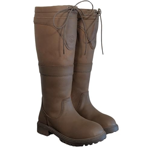 Image of Hera Waterproof Leather Country Riding Boots - Dog Walking/Equestrian (Chocolate, UK Footwear Size System, Adult, Women, Numeric, Medium, 5)